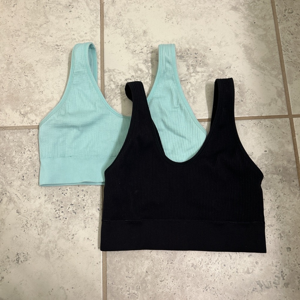 Aerie Ribbed Bralette Set - Black and Mint